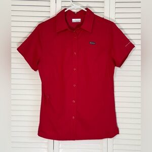 Columbia Women's Medium Red Omni Shade Short Sleeve Shirt Button Front Vented